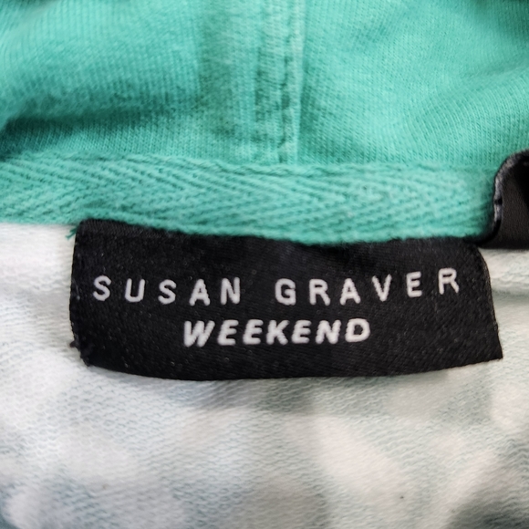 Susan Gravel Size Medium Green and White Women's Full Zip Jacket Sweater - Picture 7 of 9